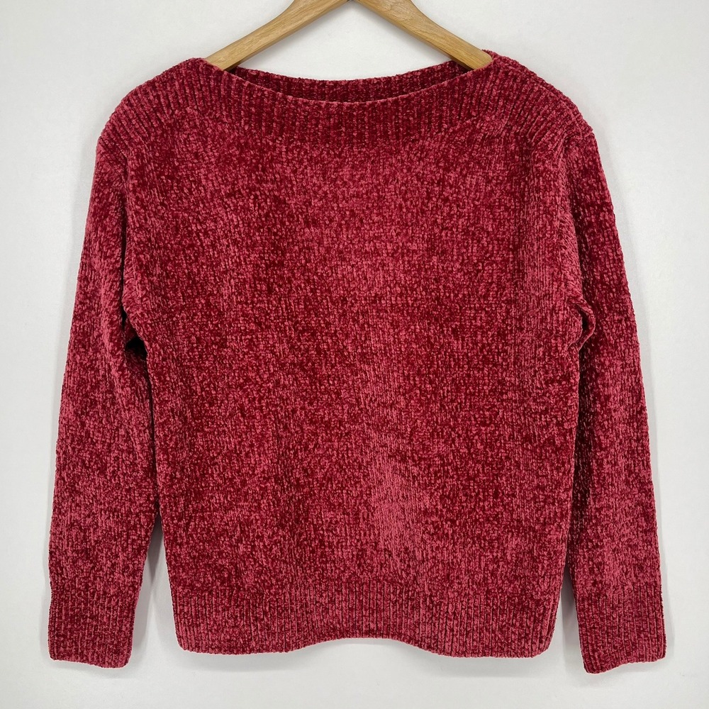 Orvis Womens Chenille Boat Neck Sweater Wine Red Knit Size XS Pullover